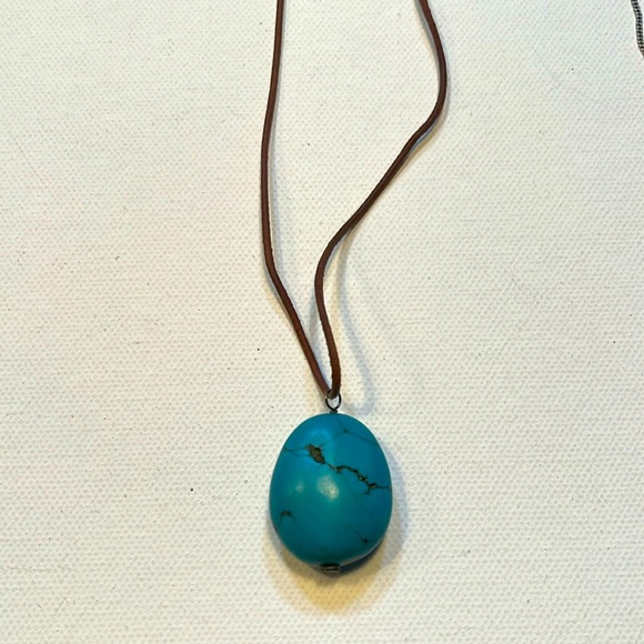 Peyote Bird Jewelry - Peyote Bird turquoise leather sterling 925 necklce 8” drop w/3” extension